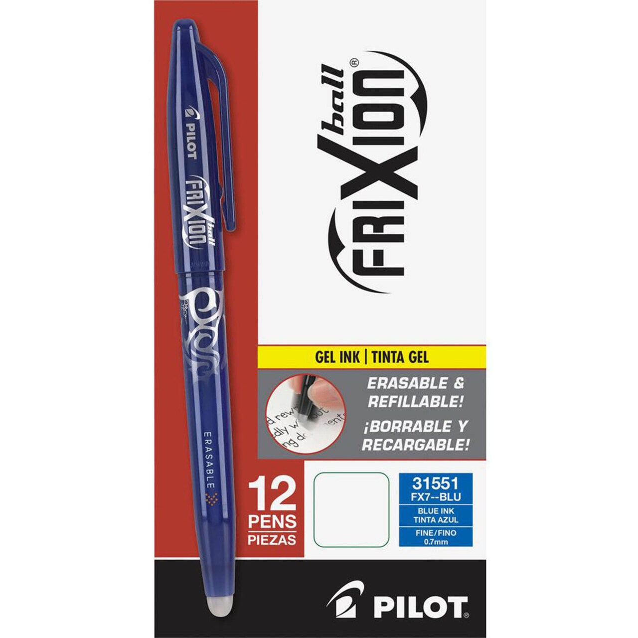 Pilot FriXion Ball Erasable Gel Pens - Fine Pen Point - 0.7 mm Pen Point Size - Blue Gel-based Ink - Blue Barrel - 1